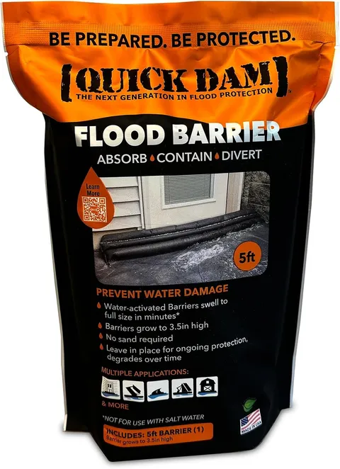 Quick Dam QD65-1 Water-Activated Flood Barrier-5 Feet-1/Pack, 5-ft, Black