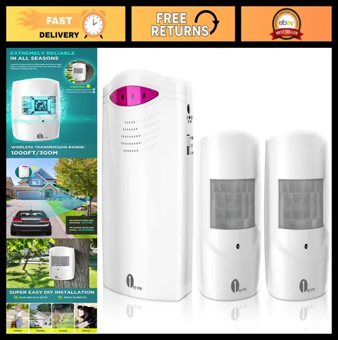 Wireless Driveway Alarm System - 1 Receiver & 2 Infrared Sensors, 1000ft Range,