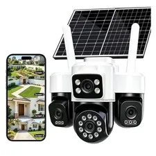 4-Lens Solar Security Cameras Outdoor,4G Cameras for Home Security,360° PTZ 4 * 