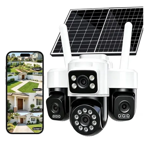 4-Lens Solar Security Cameras Outdoor,4G Cameras for Home Security,360° PTZ 4 * 