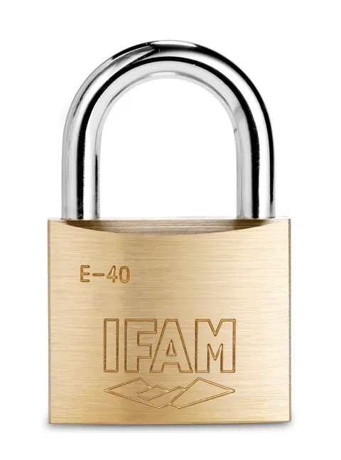 IFAM E40 KD PADLOCK 40mm BRASS BODY. HARDENED STEEL SHACKLE.  EU MANUFACTURE.