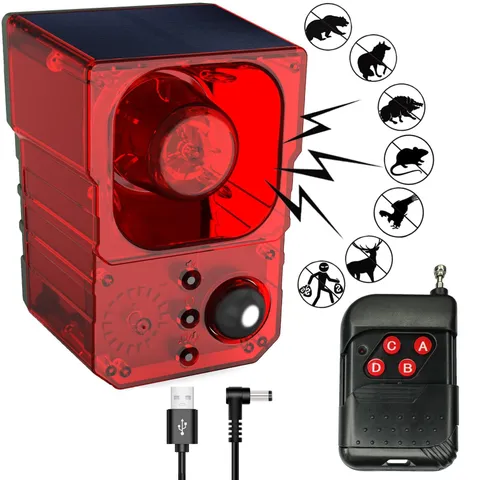 Solar Motion Sensor Alarm Outdoor - Dog Barking, Gunshot & Siren Sounds for O...