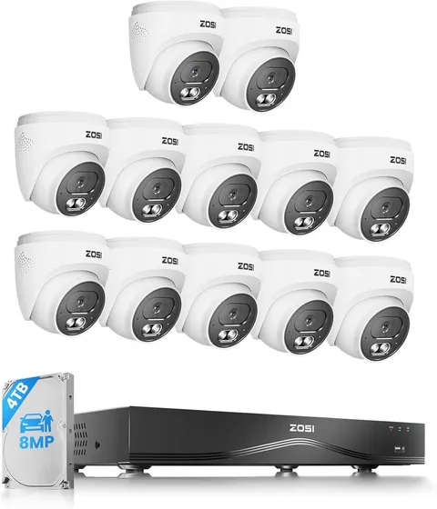 ZOSI C220 8MP 16CH POE 12 x 8MP Security Camera System Detect Night Vision 4TB