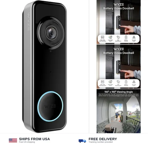Wyze Battery Video Doorbell Wireless Camera, 1536x1536 HD+ with Color Night V...