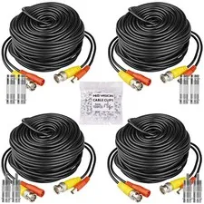 HISVISION 4 Pack 30M/100ft All-in-One BNC Video Power 100ft, 100ft-Black