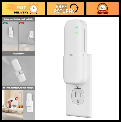 2-in-1 Outlet Wall Mount & Charger for Blink Sync Module - Space-Saving Bracket,