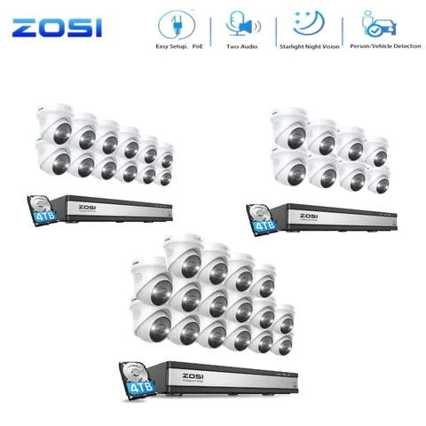 ZOSI 16CH 4K PoE Security Camera System Human Detection Audio Spotlight Outdoor