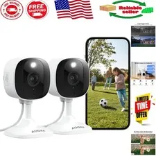 Color Night Vision 2K Cameras for Pets and Family - Works with Alexa - 2 Pack