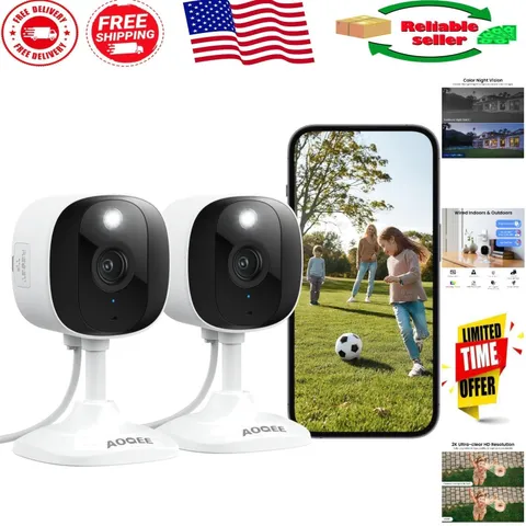 Color Night Vision 2K Cameras for Pets and Family - Works with Alexa - 2 Pack