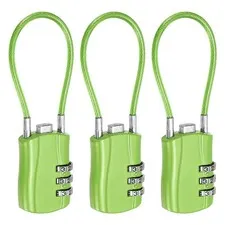 3-Digit Combination Padlock with Coated Steel Wire Rope (5.3 Inch, Green) (3Pcs)
