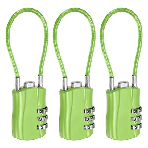 3-Digit Combination Padlock with Coated Steel Wire Rope (5.3 Inch, Green) (3Pcs)