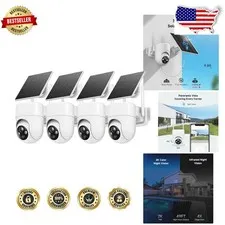 White 2K Solar Security Cameras 4PCS Outdoor Wireless 360° View True Wireless