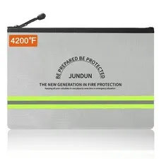 Fireproof Money Bag 10.6"x6.7" Waterproof Cash Zipper Closure Envelope Silver