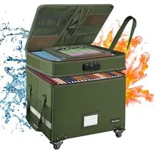 File Box with Lock,2-Layer Fireproof Document Box with Wheels,Collapsible Rol...