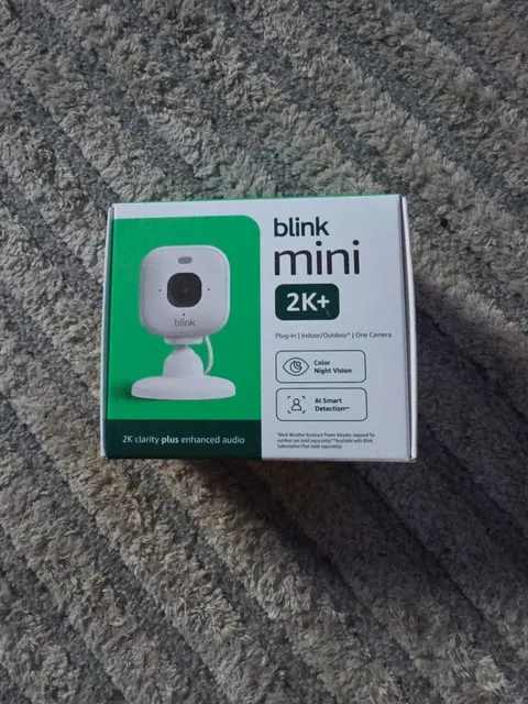 Blink Mini 2K+ Indoor Outdoor Plug-In Security Camera White Color Night Vision