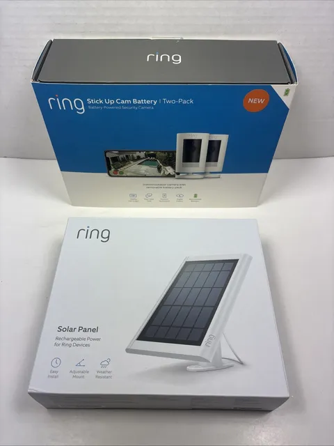 Ring Stick Up Cam Plug-In HD Security Cameras Two-Way Talk & Solar Panel | Boxed