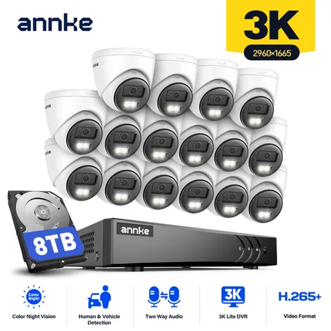 ANNKE 16CH DVR 5MP Two Way Audio Security Camera System AI Detection Color Night