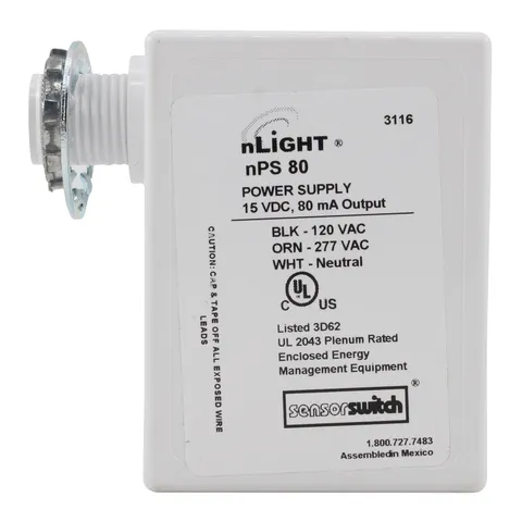 SENSOR SWITCH NPS-80 NLIGHT OCCUPANCY SENSOR POWER PACK, 15VDC 80MA, 120/277V