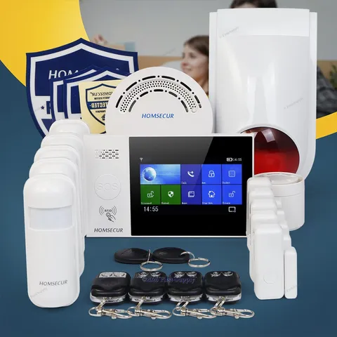 HOMSECUR Wireless WIFI 4G GSM LCD Home Security Alarm System+Red Flash Siren