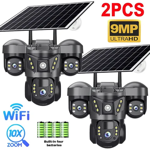 3 Lens 12MP Solar Battery Home Security Camera Outdoor Wifi Wireless PTZ CCTV US
