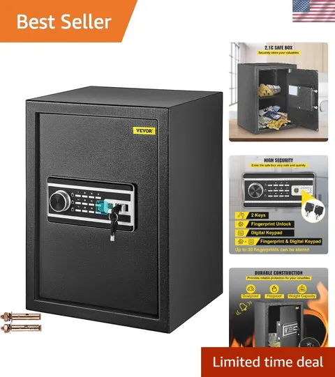 Safe Box, 2.1 CU.FT Fingerprint Safe Box for Money w/ 2 Keys & Digital Keypad...