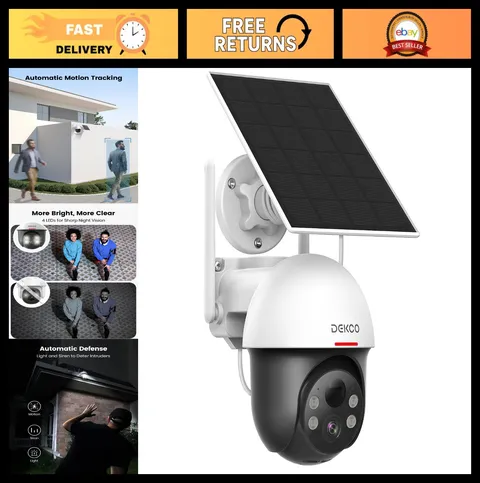 Wireless Outdoor Solar Security Camera, 2K HD Panoramic PTZ, Motion Detection