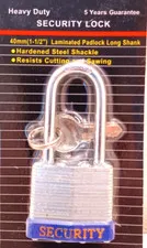 LOCK 40 mm 1-1/2" Padlock - 2 keys long shank padlock 2" shank