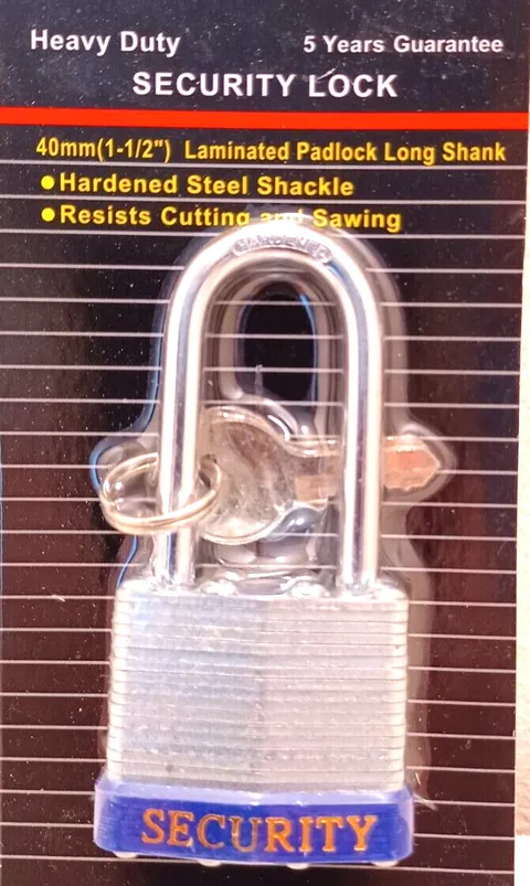 LOCK 40 mm 1-1/2" Padlock - 2 keys long shank padlock 2" shank