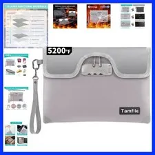 5200°F Fireproof Money Bag with Lock, Water Fireproof Document Bag with Zippe...