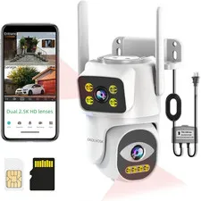 Dual-Lens 4G Cameras for Home Security, Pan/Tilt Smartsecurity Camera-Outdoor/In