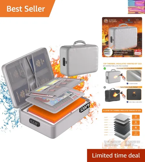 5200°F Document Organizer with Lock,Upgraded Heat Insulated Fireproof＆Waterpr...