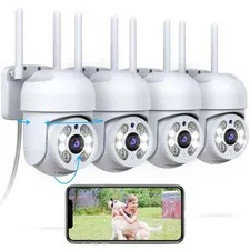 (2026 New) 4 Pack Outdoor WiFi Security Cameras 3MP, PTZ Pan Tilt with Dual A...