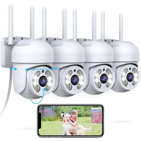 (2026 New) 4 Pack Outdoor WiFi Security Cameras 3MP, PTZ Pan Tilt with Dual A...