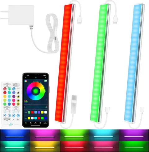 Benreom 3 Pack RGB Under Cabinet Lights with App and Remote Control