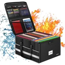 ENGPOW Collapsible Fireproof Document Box - Large File Storage Organizer wi