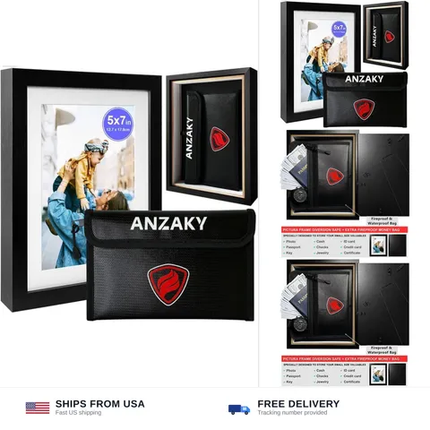 Photo Picture Frame Diversion Safe with Fireproof & Waterproof Money Bag, Val...