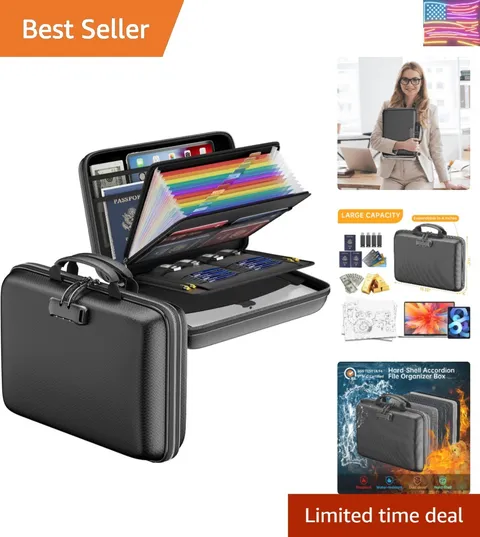 Fireproof File Organizer with Lock, Hard-Shell Case Fireproof Document Box wi...