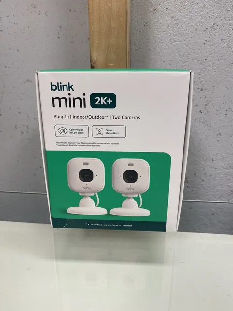 NEW 2 PACK Blink Mini 2k+ Cameras Indoor/Outdoor Plug-in 2K Video WHITE