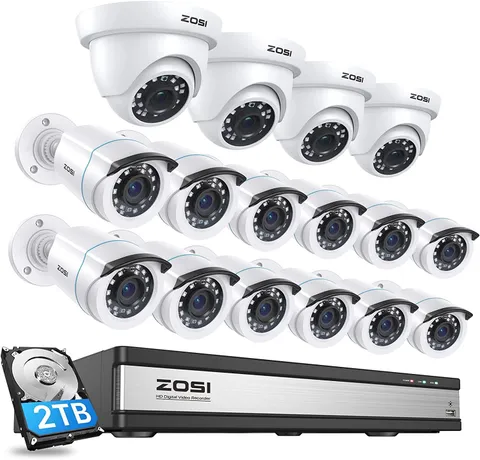 ZOSI 16CH 5MP-Lite DVR 1080p Outdoor Home CCTV Security Camera System 2TB