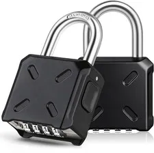 HUANLANG 2 Pack Combination Padlock Heavy Duty, Outdoor Padlock [One-Touch Unloc