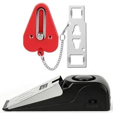 Portable Red Door Lock Alarm Security Kit with Door Stop Protection Home