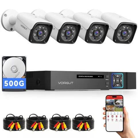 Wired Security Camera System Outdoor, 4X 3MP CCTV Camera, 500G HDD