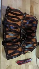 Brown Woven Straw Leather Strap Shoulder Tote Handbag Purse