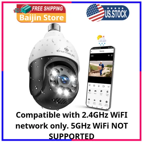 SYMYNELEC 5Ghz/2.4Ghz Light Bulb Security Camera Outdoor Waterproof 2.5K, Dual-B