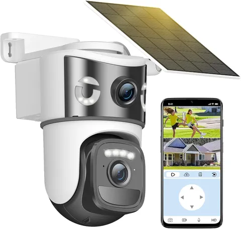 Leibuu 8MP 4K Solar Security Camera Outdoor, Dual Lens Wireless WiFi PTZ Came...