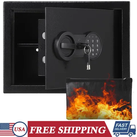 Steel Safe Box with Key & Digital Lock Fireproof & Water Resistant Security Safe