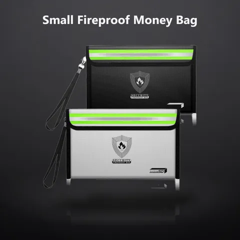 Small Fireproof Money Bag, 8.6 x 6.3 inches, 2-Pack | Reflective Strip, Metal...