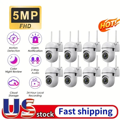 8PCS 5MP PTZ Wireless WIFI CCTV Security Camera Color Night Vision 2-Way Audio