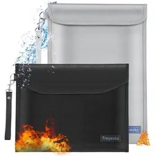 Money Bag Fireproof Document Bag 2012℉ 2 Pack 15x11"/13x10" Waterproof Docume...