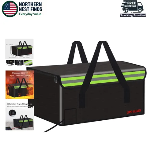 Portable 19.7" Fireproof Lipo Bag - Safe Transport for Ebike & Drone Batteries